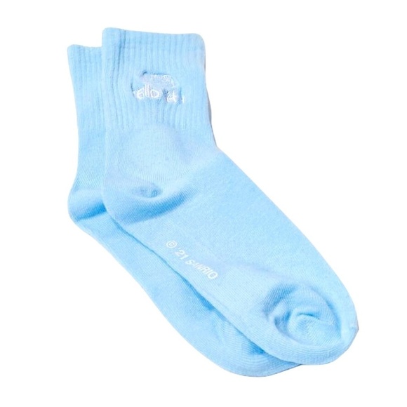 Hello Kitty Baby Blue Embroidered Knit Crew Socks - Picture 1 of 3